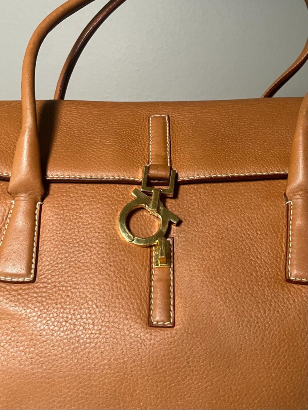Salvatore Ferragamo Gancini Brown Leather Satchel Top Handle Shoulder Bag - Picture 3 of 16